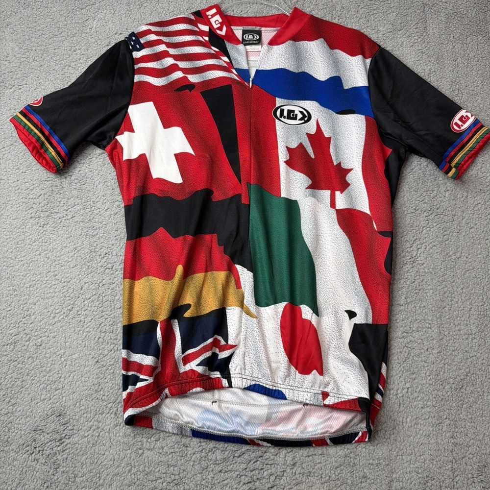 Louis Garneau Cycling Jersey Mens Large World Flags made in Canada Vintage NWOT